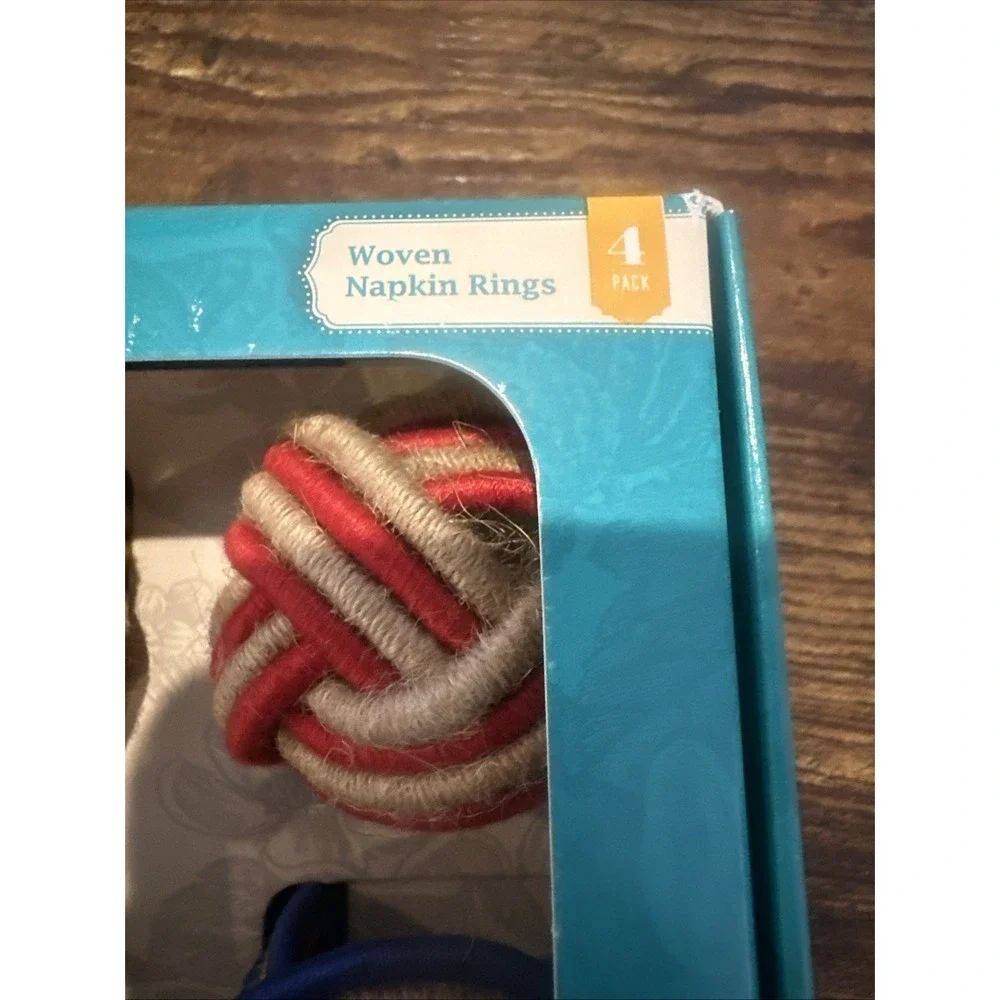 LOT 4 Pioneer Woman Napkin Rings Woven Red Yellow‎ Blue Teal New